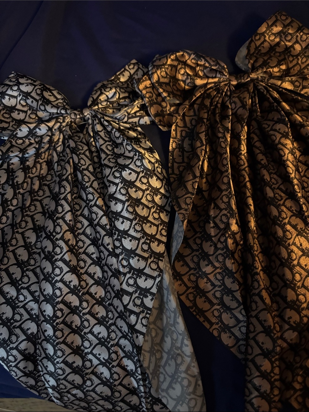 FASHION - 2pc Silk Bow-Detail Sleep Top in Black & Gold and Silver & Black